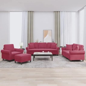 Set Di Divani 4 Pz Con Cuscini Rosso Vino İn Velluto /