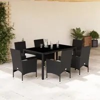 Set Pranzo da Giardino 7 pz Nero con Cuscini Polyrattan Acacia 3278540