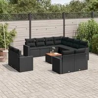 Set Divani da Giardino 12 pz con Cuscini Nero in Polyrattan 3224382