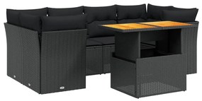 Set divani da giardino con cuscini 7pz nero polyrattan