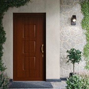 Portoncino d'ingresso DOLCETTI in PVC pannello bugnato mod.070 L 90 x H 210 cm in PVC noce, apertura spingere a destra, falso telaio non incluso