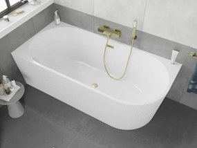 Mexen Silo vasca indipendente ad angolo sinistro scanalata 170 x 80 cm, bianca, troppopieno oro spazzolato - 52891708000L-55