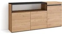 Credenza, Mobile soggiorno 150x75x35cm, 3 Porte, grande stoccaggio, Stile moderno colore Rovere e nero