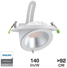 Faro LED da Incasso 44W Orientabile Rotondo, Foro Ø210mm, Bianco - PHILIPS Certadrive 140lm/W Colore  Bianco Naturale 4.000K