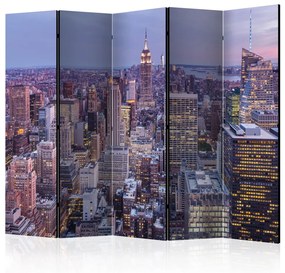 Paravento Città serale II - panorama dei grattacieli di Manhattan a New York