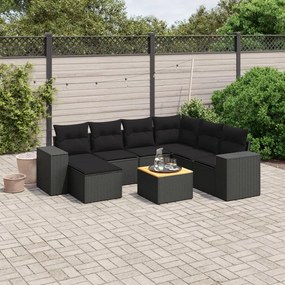 Set divani da giardino con cuscini 8 pz nero in polyrattan