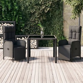 Set Da Pranzo Da Giardino 3 Pz Con Cuscini Nero İn Polyrattan /