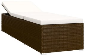 Lettini Prendisole con Tavolino 3 pz in Polyrattan Marrone