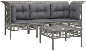 Set divani da giardino 4 pz con cuscini in polyrattan grigio