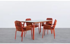 Set da Esterno di un Tavolo in Alluminio e 4 Sedie Drian Arancione - The Masie