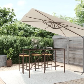 Tavolo bar con piano in vetro marrone 180x70x110 cm polyrattan