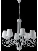 Lampadario Provenzale 8 Luci Ferro Battuto e Paralumi Bianco Shabby Serie Alma