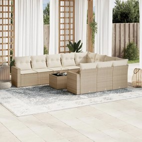 Set divani da giardino 11 pz con cuscini beige in polyrattan