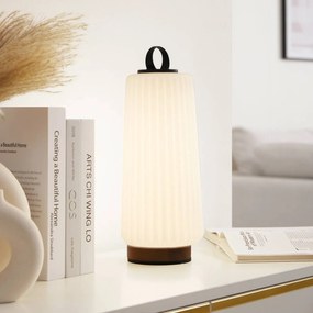 Lucande Lampada da tavolo LED Liepa, bianco, vetro, legno, dimmerabile