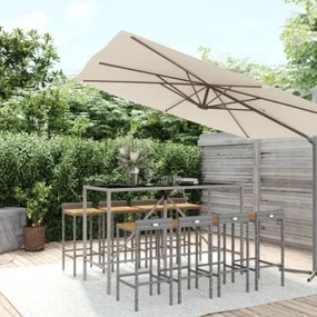 Set Bar Giardino 9pz Grigio Polyrattan e Legno Massello Acacia