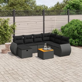 Set divani da giardino con cuscini 8 pz nero in polyrattan