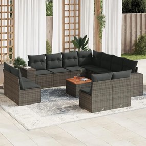 Set divani da giardino 12 pz con cuscini grigio in polyrattan