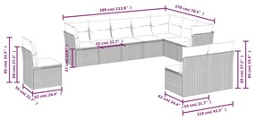 Set Divani da Giardino 10pz con Cuscini in Polyrattan Marrone