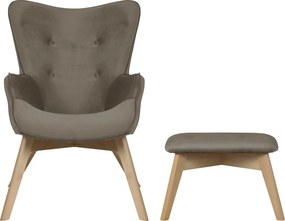 Poltrona con poggiapiedi marrone chiaro con rivestimento in velluto Niko – Ropez