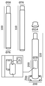 Asta metallica per palo d'illuminazione esterna BASE 3 m grigia