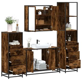 Set Mobili Da Bagno 4 Pz Rovere Fumo İn Legno Multistrato /