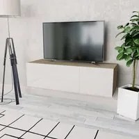 Mobile TV in Truciolato 120x40x34 cm Bianco Lucido e Rovere 244871