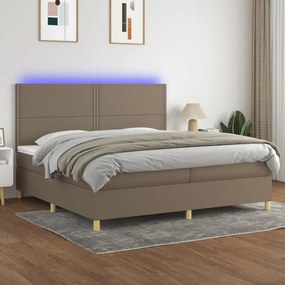 Letto a molle materasso e led tortora 200x200cm in tessuto