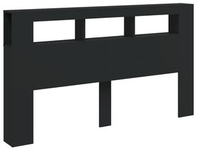 Testiera led nera 180x18,5x103,5 cm legno multistrato