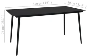 Tavolo da giardino nero 150x80x74 cm in acciaio e vetro