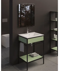 Mobile Bagno a Terra 61 Cm Piano D'Appoggio Specchio Con Illuminazione Led Xilon "Linea Contract 46" Laccato Opaco