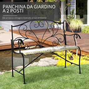 Panchina 2 Posti da giardino 100x50x88 cm in Ferro Nero e Bronzo...