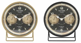 Orologio da Tavolo DKD Home Decor 12 x 5 x 14 cm Nero Dorato Ferro PVC Vintage (2 Unità)