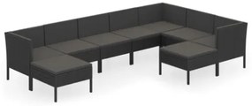 Set Divani da Giardino 9 pz con Cuscini in Polyrattan Nero