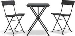 Set Pieghevole da Bistrò 3 pz Nero in Polyrattan