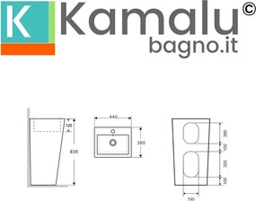 Lavabo monoblocco a terra rettangolare bianco 83.5cm |Litos-75B - KAMALU