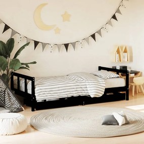 Giroletto Per Bambini Con Cassetti Nero 90x190 Cm Massello Pino /