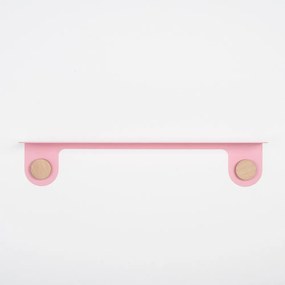 Mensola a muro in acciaio rosa con dettaglio in legno di quercia con 2 ganci , lunghezza 70 cm Hook - Gazzda