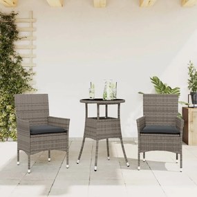 Set Da Pranzo Da Giardino 3 Pz Con Cuscini Polyrattan E Vetro /