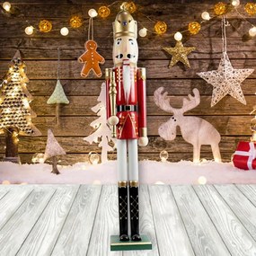 Schiaccianoci di Natale 110cm in legno Re di colore rosso e bianco Wisdom