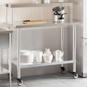 Tavolo Lavoro Cucina Con Ripiano 110x55x120 Cm Acciaio Inox /