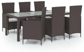 Set mobili da giardino 7 pz con cuscini in polyrattan marrone