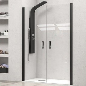Kamalu - porta doccia per nicchia 80-85 cm doppio battente profili neri kn-saloon