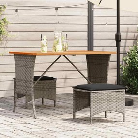 Set Da Pranzo Da Giardino 3 Pz Con Cuscini İn Polyrattan Grigio /