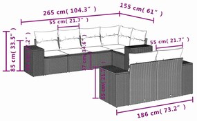 Set Divani da Giardino con Cuscini 7pz Nero Polyrattan