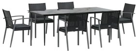 Set pranzo da giardino 7 pz con cuscini in polyrattan e acciaio