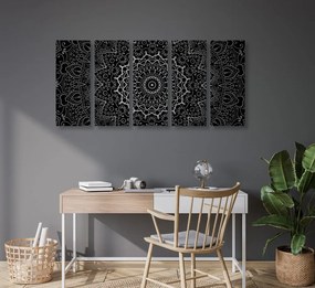 Quadri 5 pezzi – Mandala vintage in stile indiano in bianco e nero