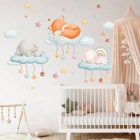 Adesivo murale per bambini - Animali addormentati tra le stelle | Inspio