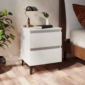 Comodini 2 Pz Bianco Lucido 40x35x50 Cm İn Legno Multistrato /