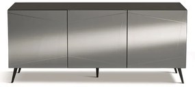 Madia credenza a 3 ante in vetro specchio fumč scocca antracite e 5 piedini ISIDE