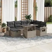 Set Divano da Giardino 8pz con Cuscini Grigio Chiaro Polyrattan 3275002